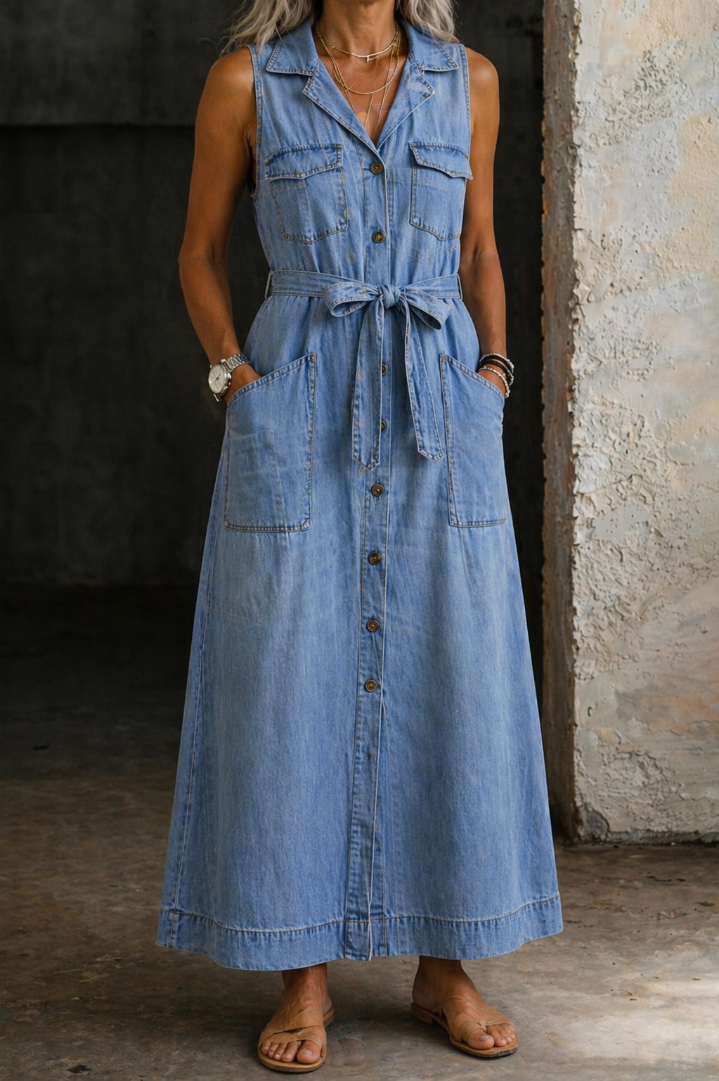 Carolina | Vestido Largo de Jean sin Mangas