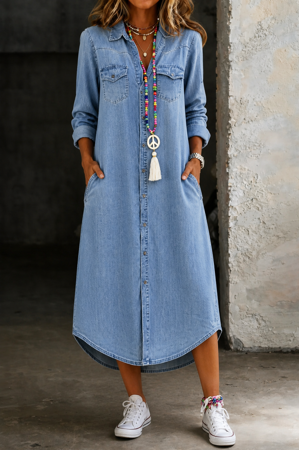 Antonella | Vestido Largo Camisero de Jean