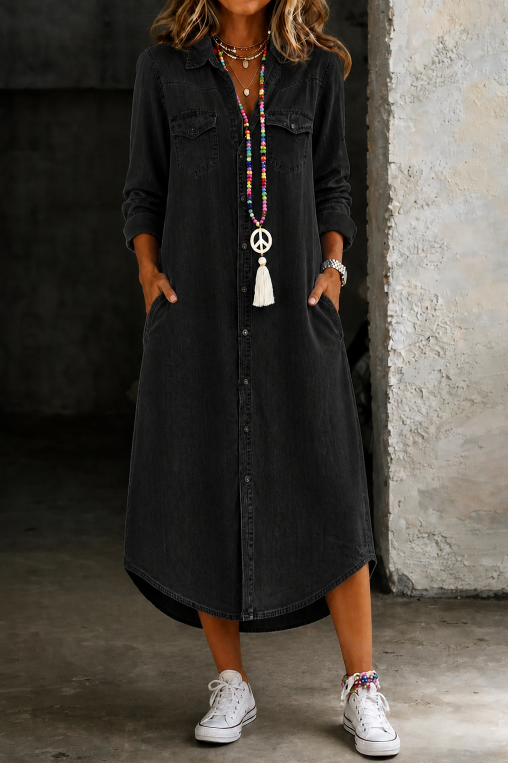 Antonella | Vestido Largo Camisero de Jean