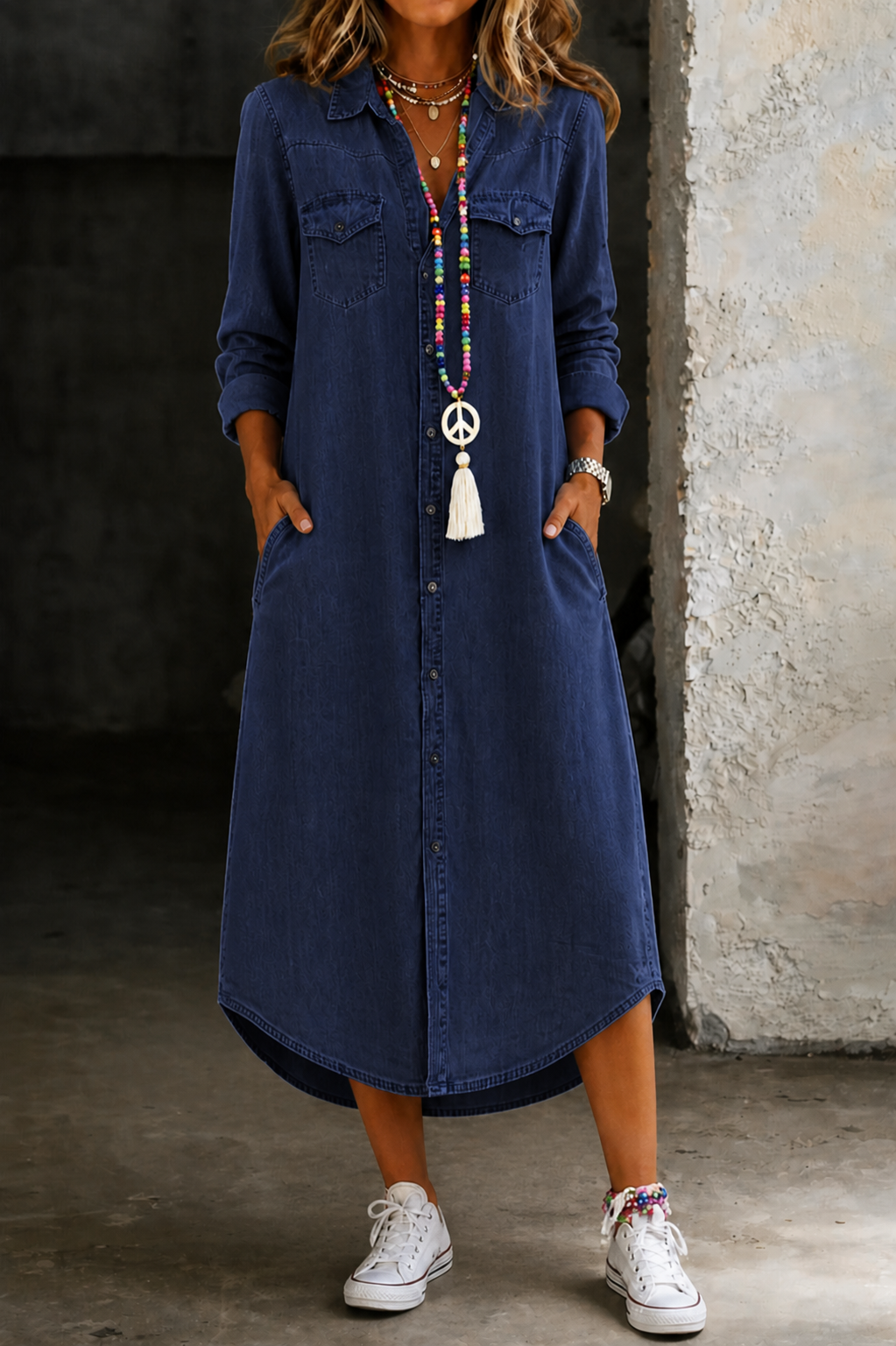 Antonella | Vestido Largo Camisero de Jean