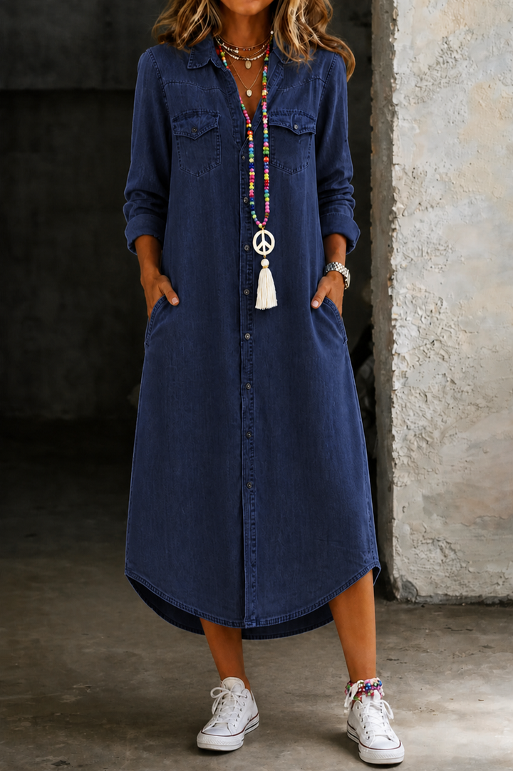 Antonella | Vestido Largo Camisero de Jean