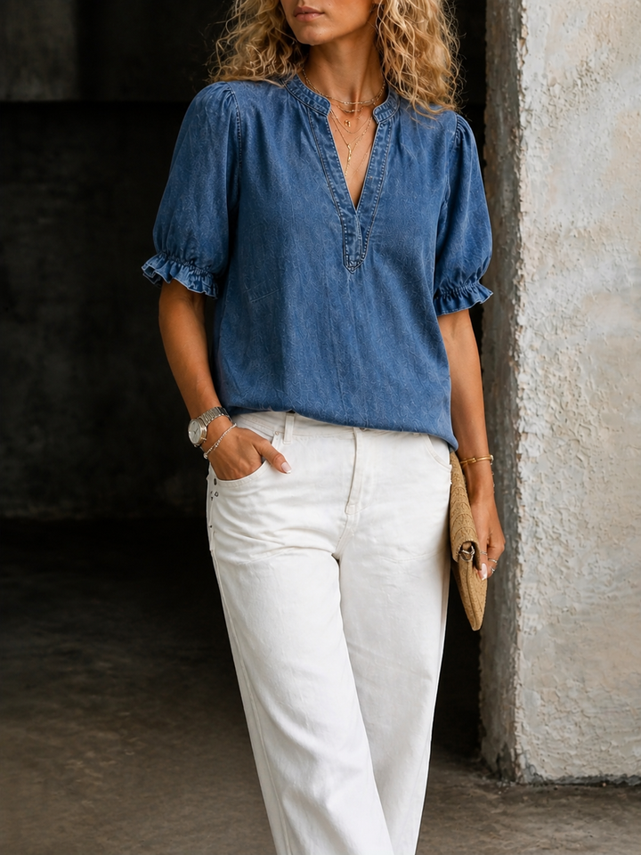 Ashley | Esencial de Denim Vintage con Escote en V