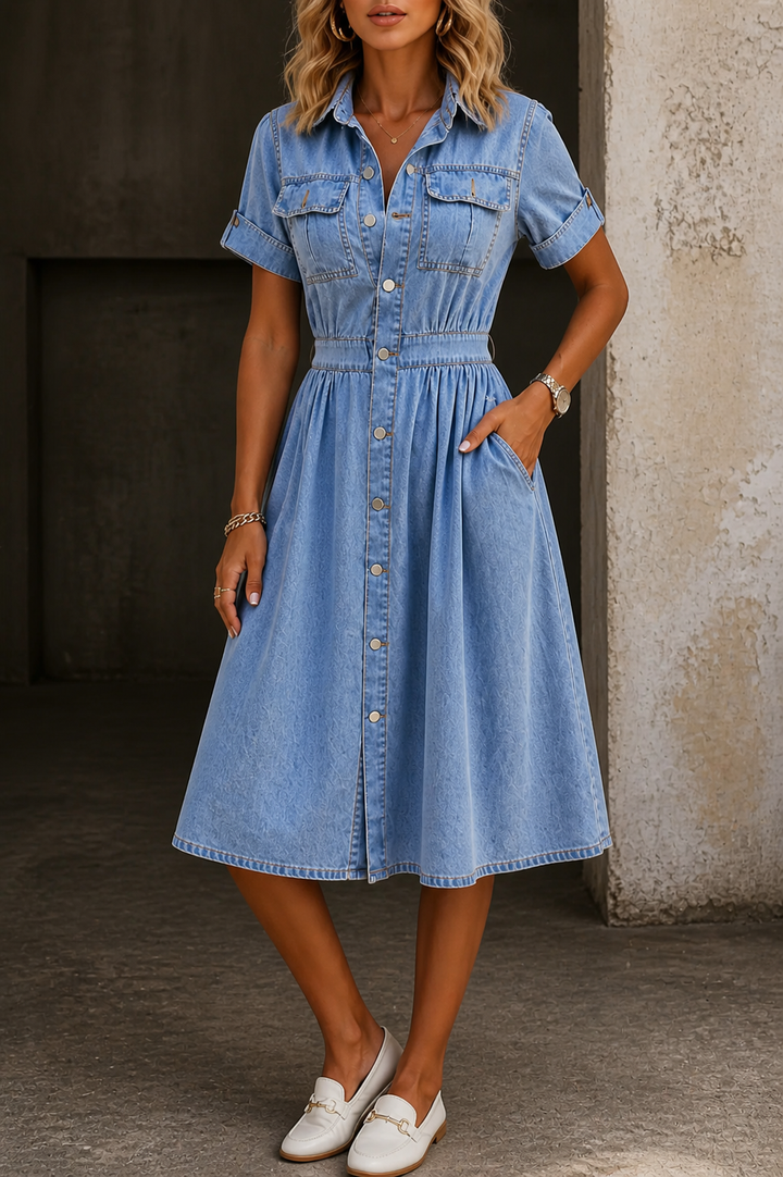 Deborah | Vestido de Denim de Manga Corta