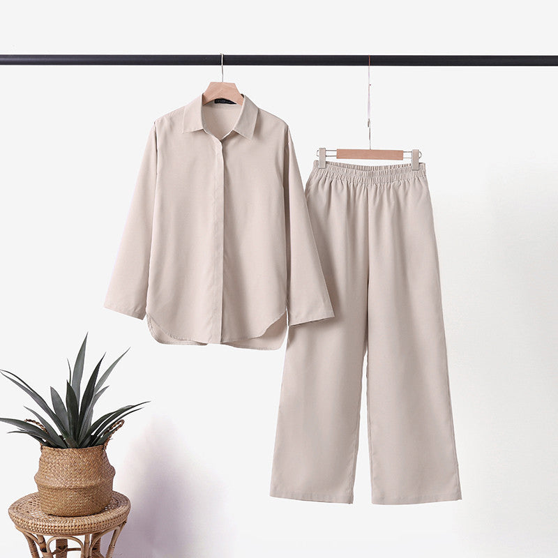 Denice | Conjunto Casual Elegante de Dos Piezas – Top Abotonado Relajado y Pantalones de Pierna Ancha