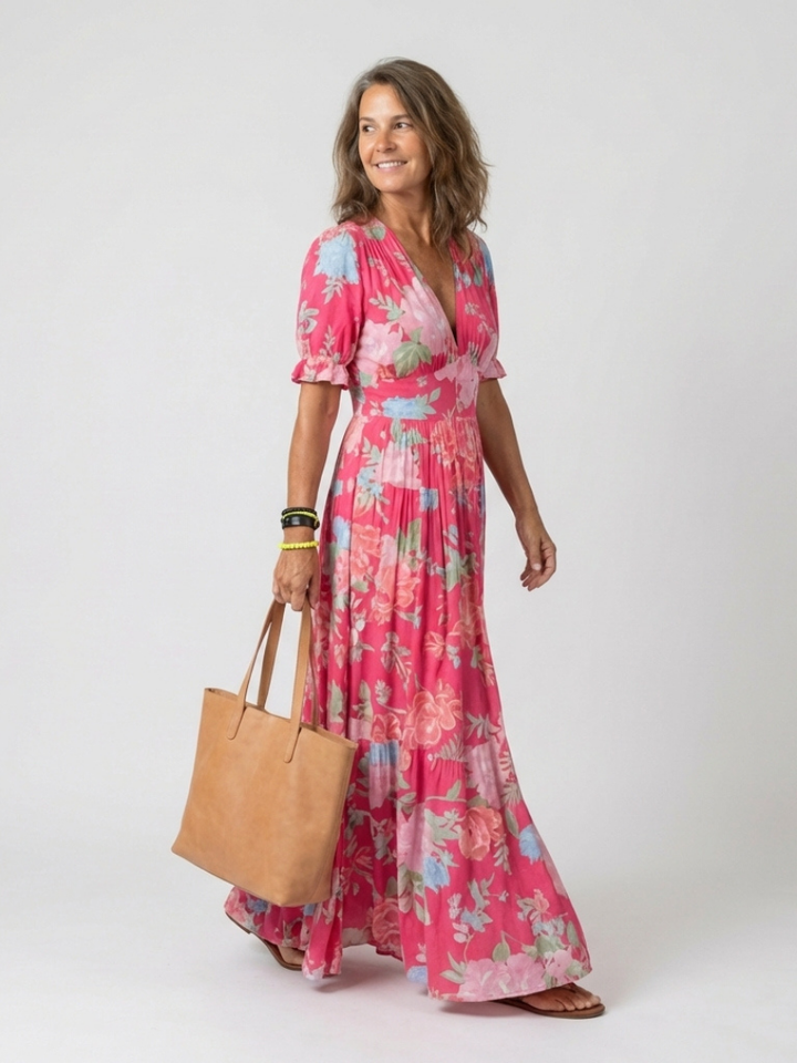 Juliana | Vestido Midi de Flores sin Mangas con Escote en V