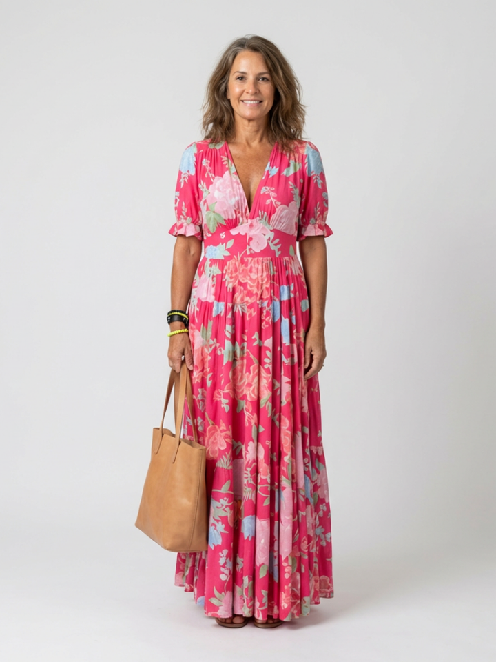 Juliana | Vestido Midi de Flores sin Mangas con Escote en V