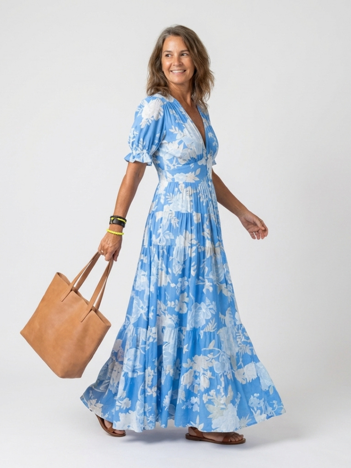Juliana | Vestido Midi de Flores sin Mangas con Escote en V