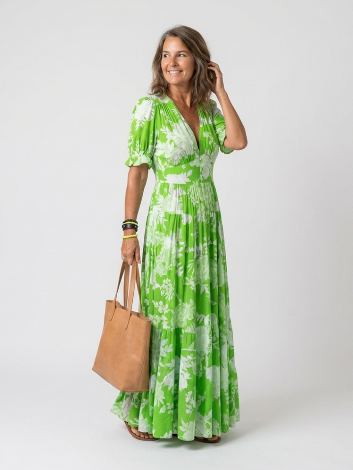 Juliana | Vestido Midi de Flores sin Mangas con Escote en V