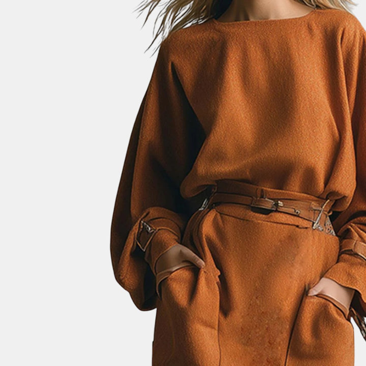 Montserrat | Conjunto Naranja con Falda Maxi de Bolsillos