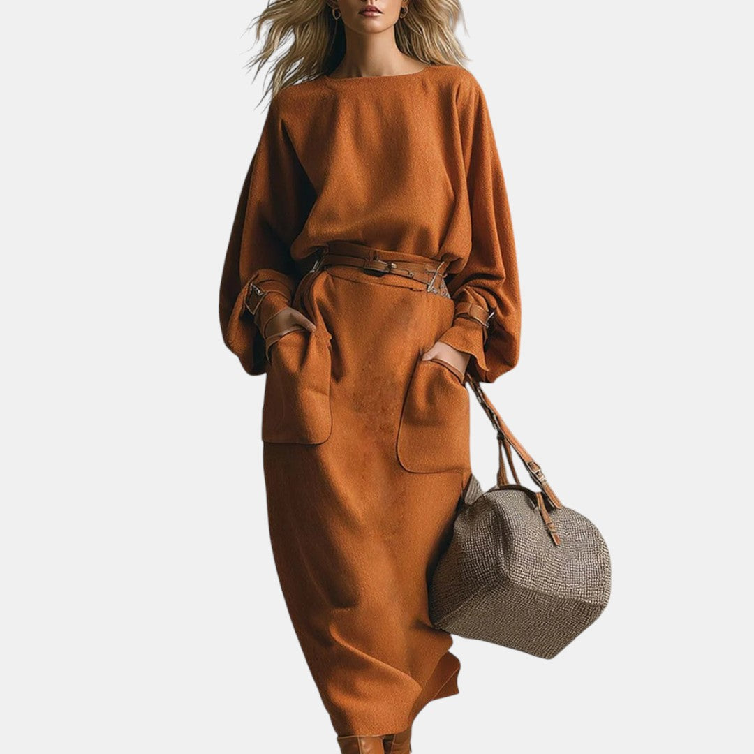 Montserrat | Conjunto Naranja con Falda Maxi de Bolsillos
