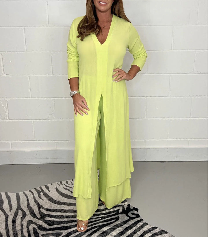 Conjunto de Dos Piezas Cherly Comfy – Blusa Fluida y Pantalones de Pierna Ancha