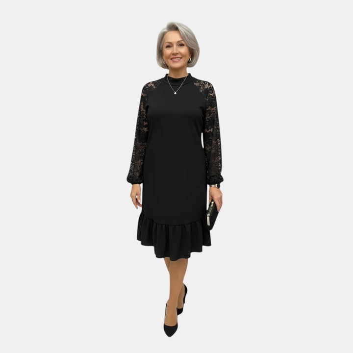 Alodia | Vestido Midi Cuello Mock con Encaje