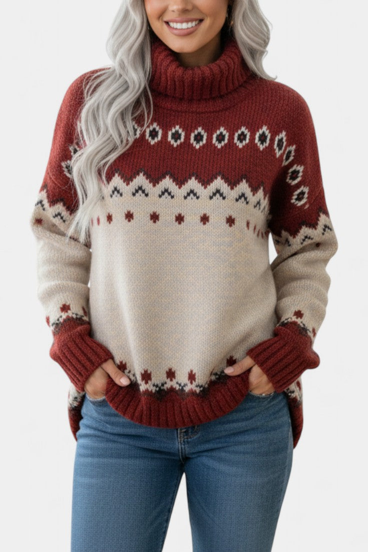 Aurelia | Suéter de Cuello Alto Jacquard Suave y Cálido