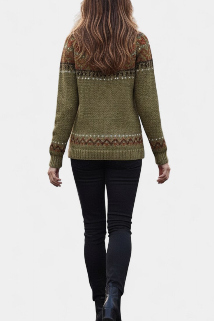 Albina | Suéter de Punto Grueso Jacquard con Cuello Redondo