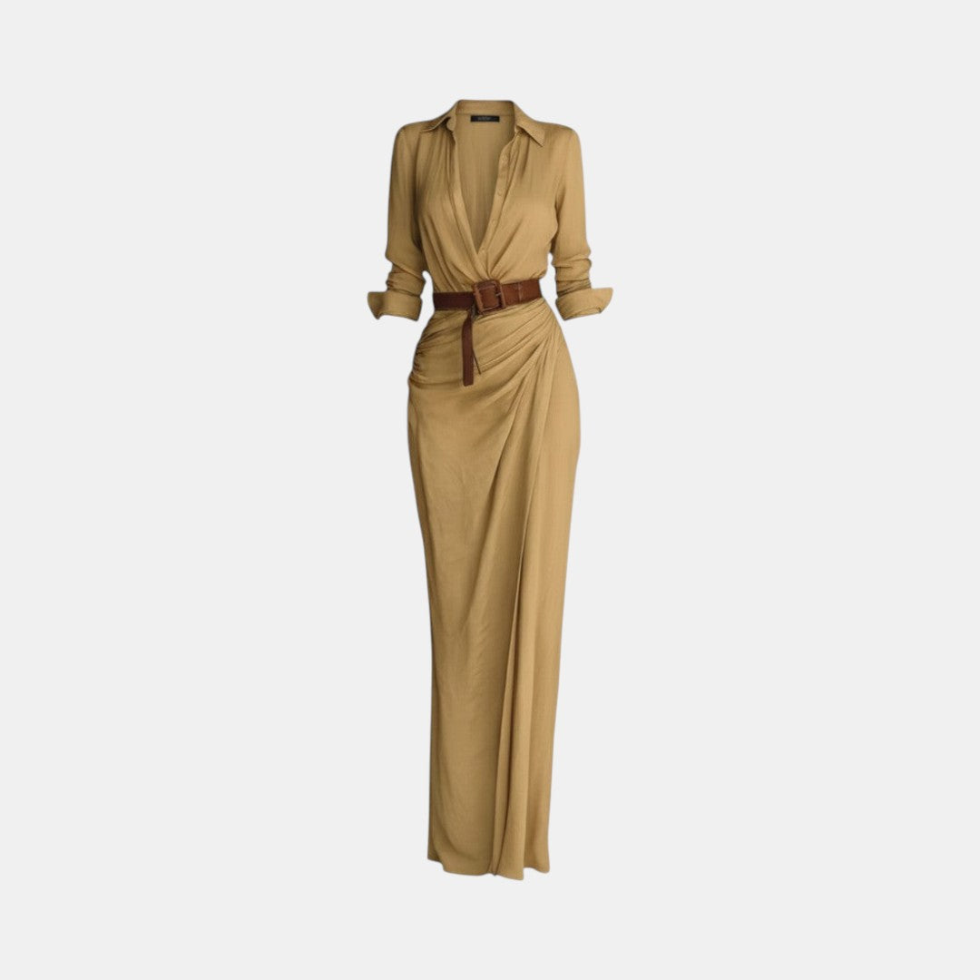 Imelda | Vestido Maxi con Solapas y Cinturón