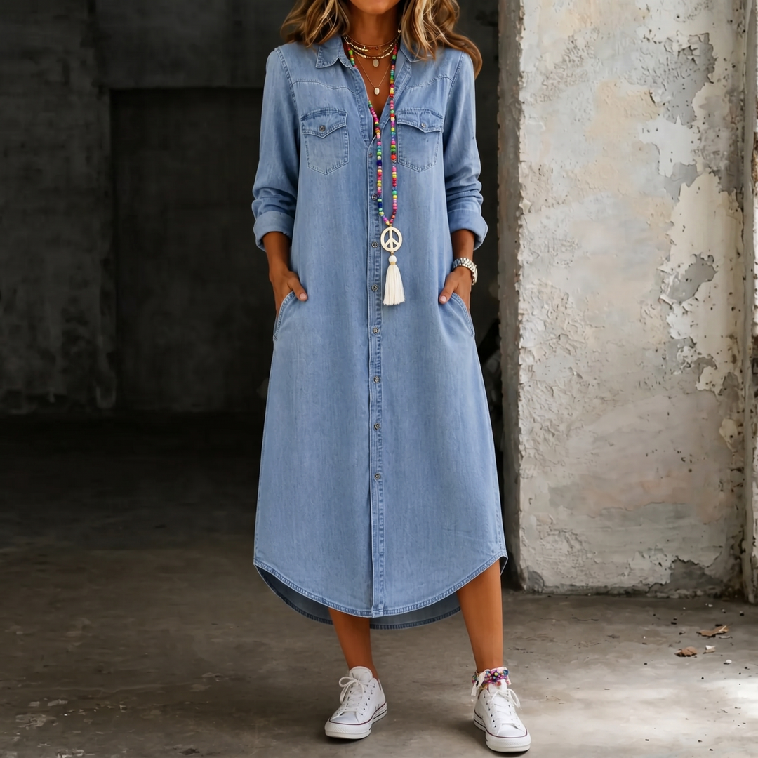 Antonella | Vestido Largo Camisero de Jean