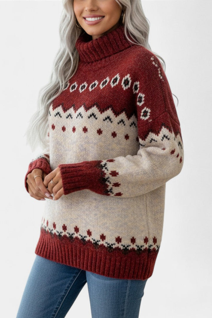Aurelia | Suéter de Cuello Alto Jacquard Suave y Cálido