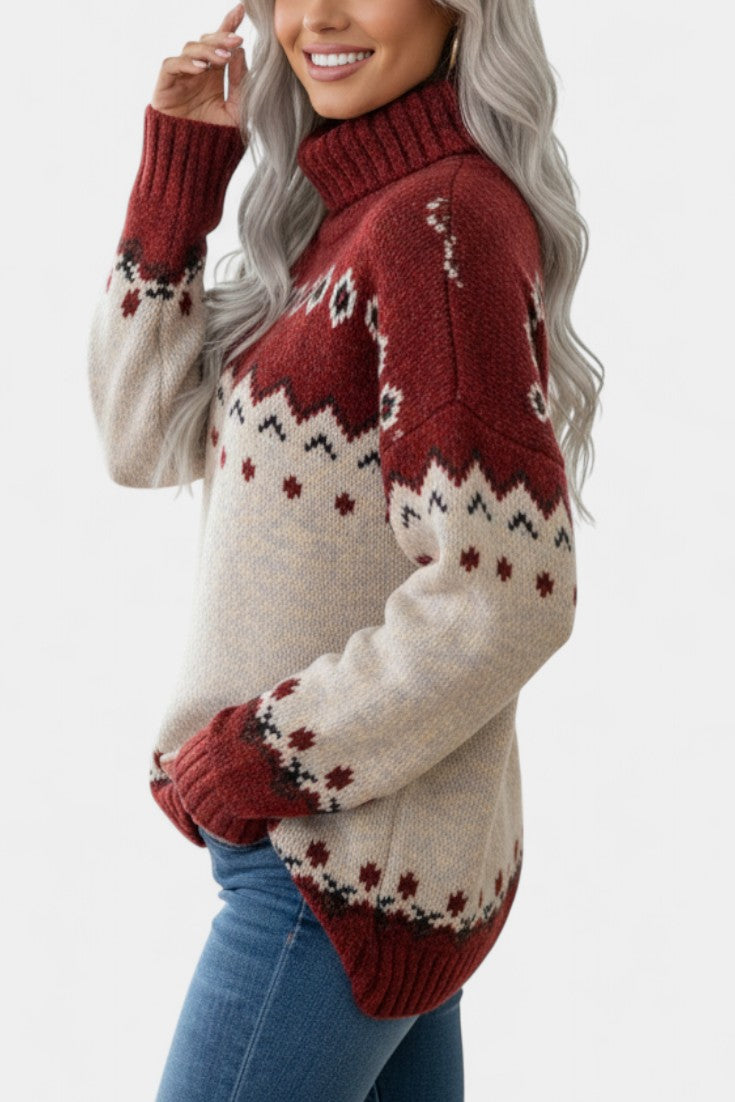 Aurelia | Suéter de Cuello Alto Jacquard Suave y Cálido