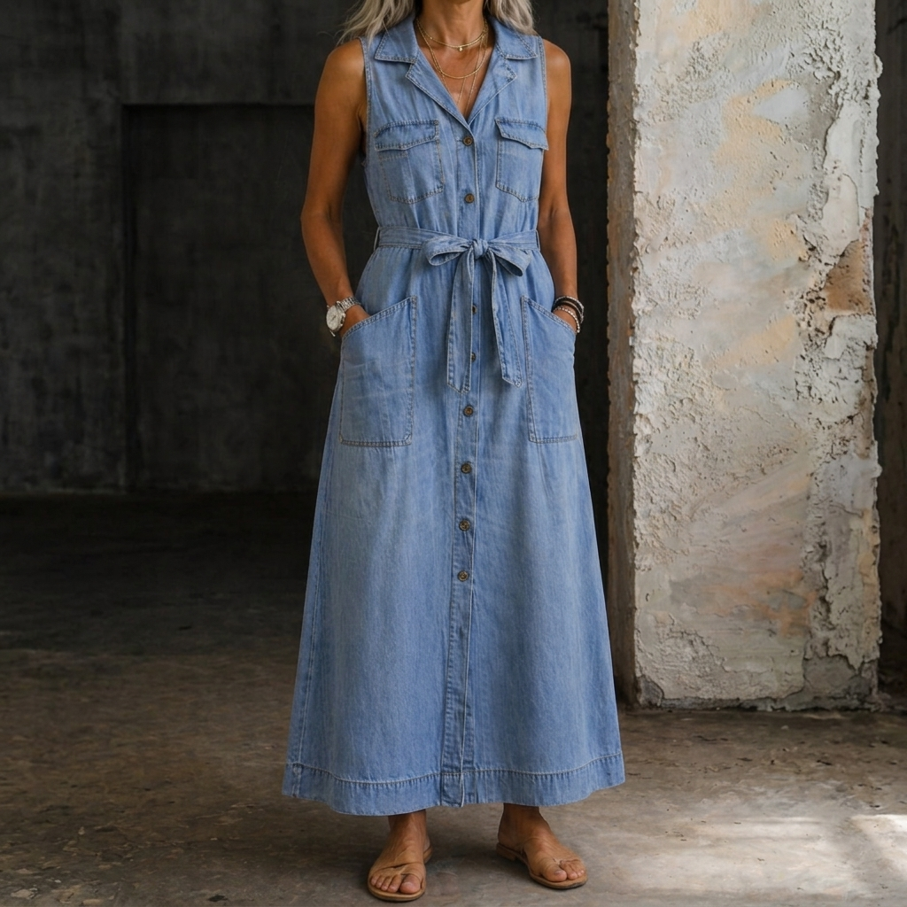 Carolina | Vestido Largo de Jean sin Mangas