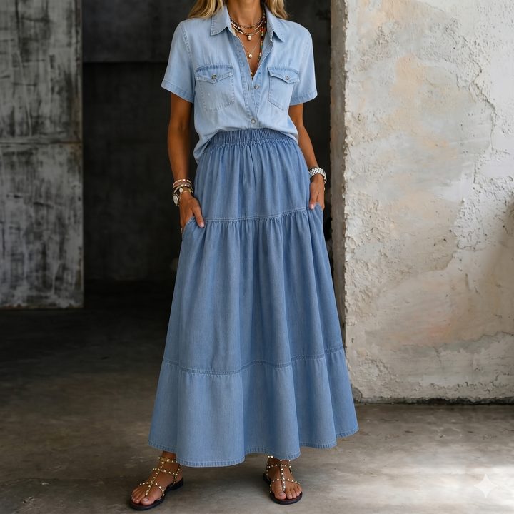 Sara | Pollera de Jean con Cintura Elástica