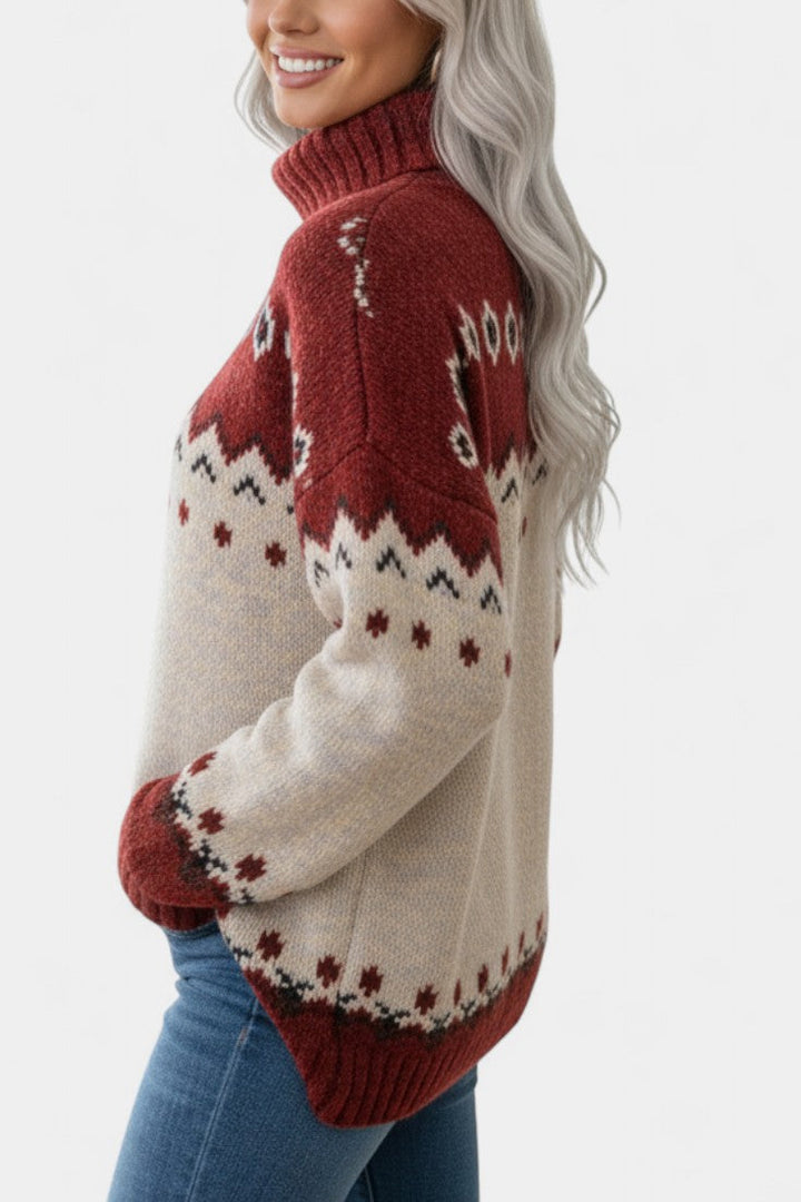 Aurelia | Suéter de Cuello Alto Jacquard Suave y Cálido