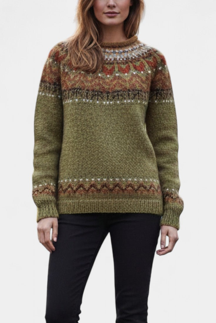Albina | Suéter de Punto Grueso Jacquard con Cuello Redondo