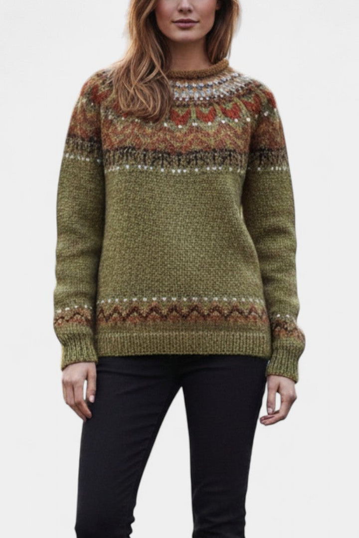 Albina | Suéter de Punto Grueso Jacquard con Cuello Redondo