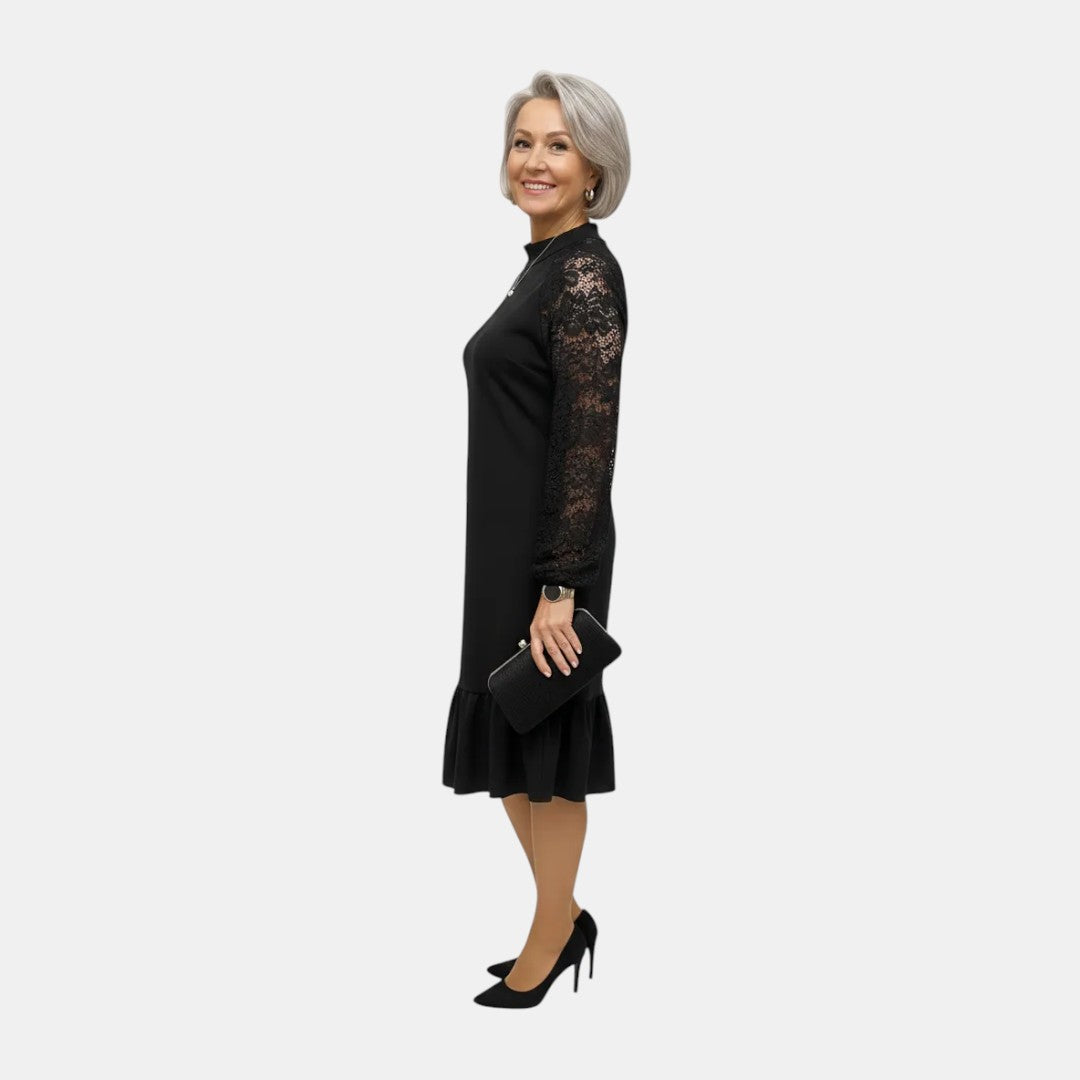 Alodia | Vestido Midi Cuello Mock con Encaje