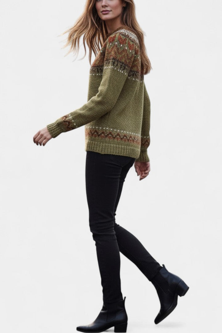 Albina | Suéter de Punto Grueso Jacquard con Cuello Redondo