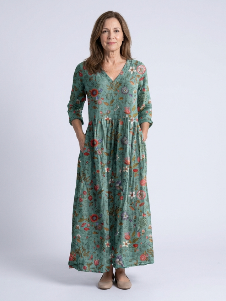 Marina | Vestido Maxi Floral con Escote en V