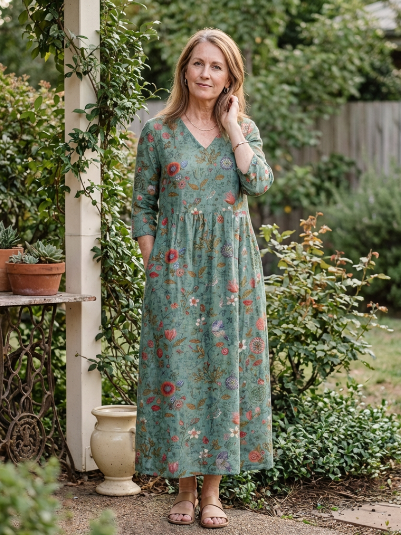 Marina | Vestido Maxi Floral con Escote en V