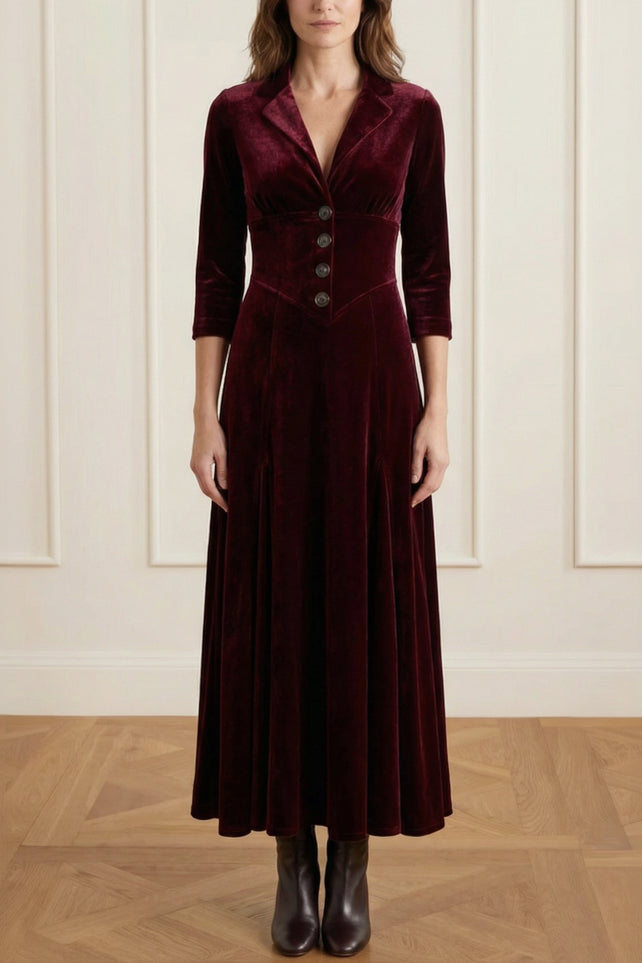 Teresita | Vestido Largo Estilo Blazer de Terciopelo
