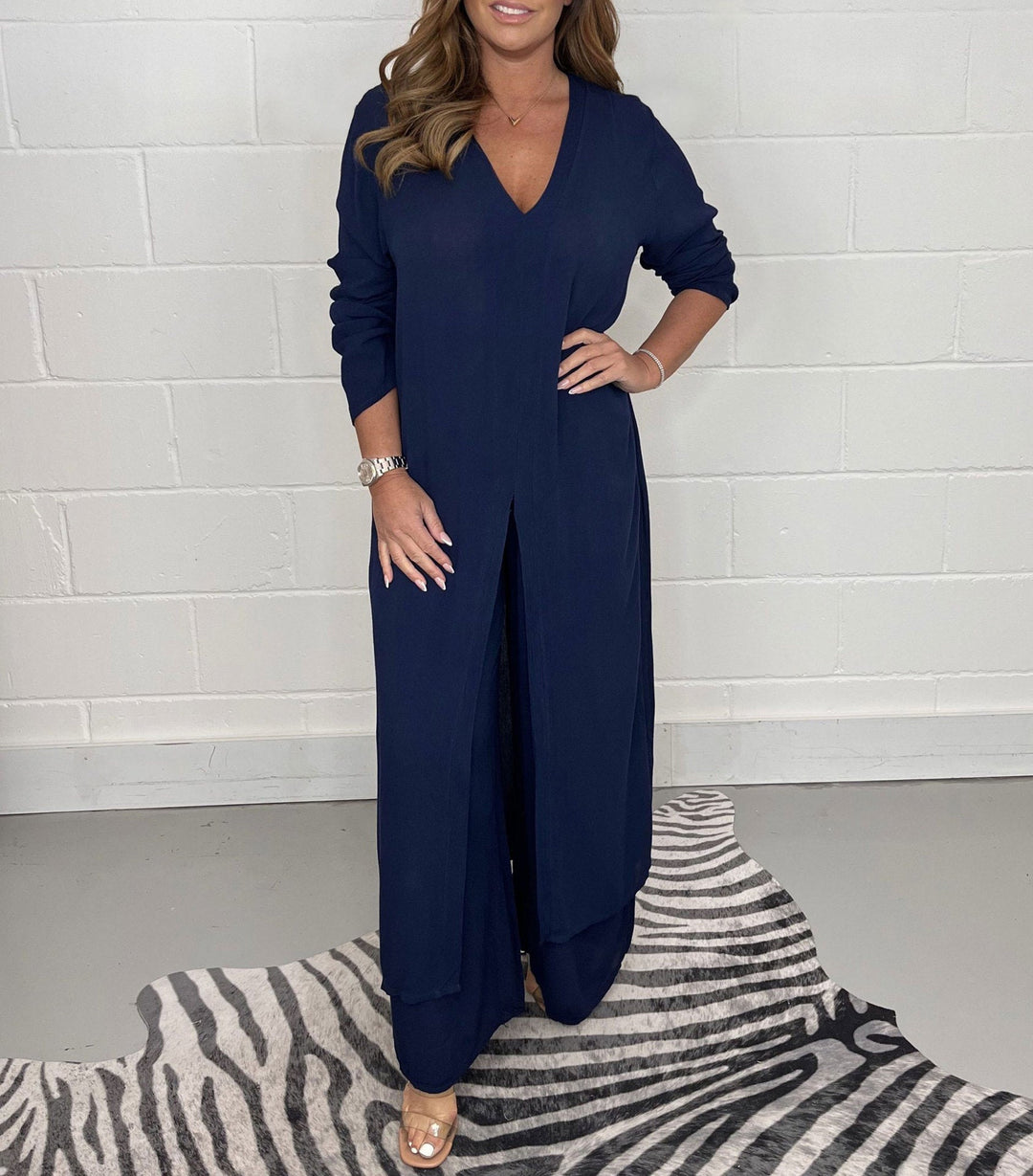 Conjunto de Dos Piezas Cherly Comfy – Blusa Fluida y Pantalones de Pierna Ancha
