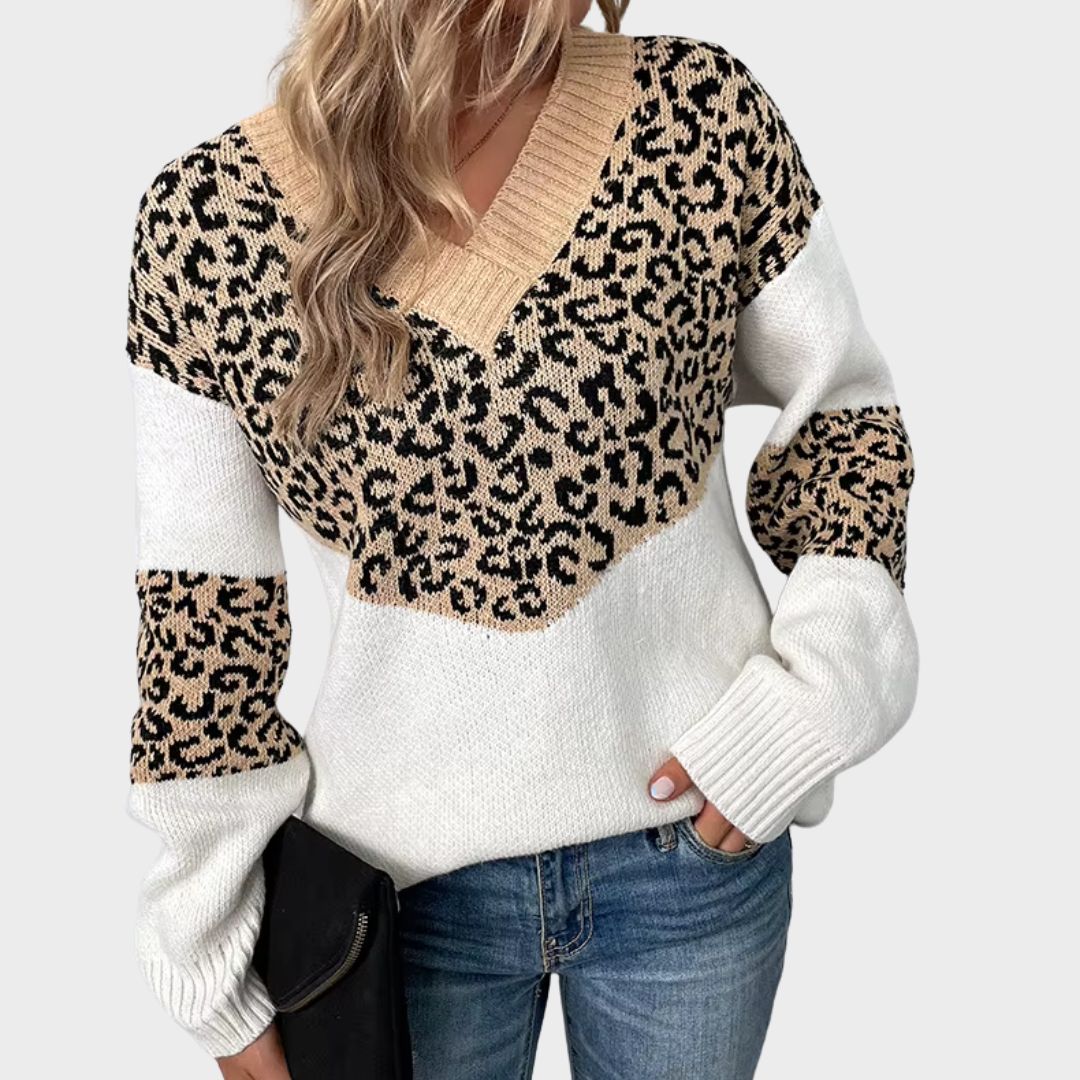 Selena | Suéter de Cuello en V Animal Print