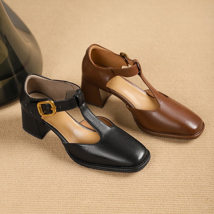 Marcelina | Pumps T-Strap de Cuero