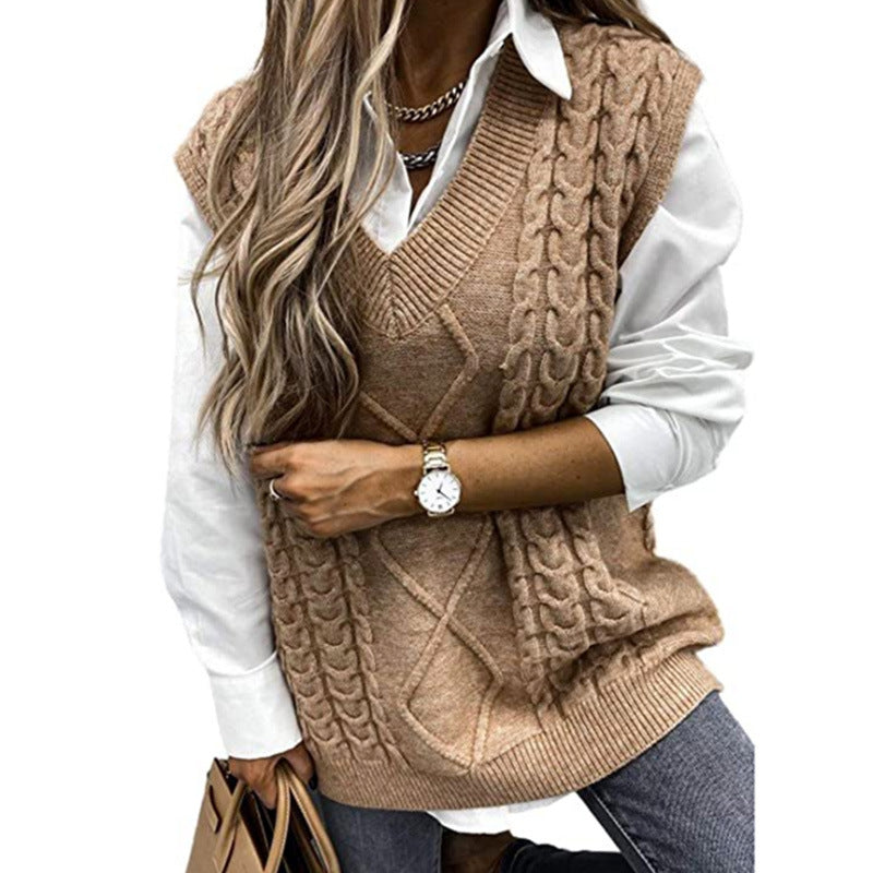 Hannah | Chaleco de punto texturizado con cuello en V para capas de otoño e invierno