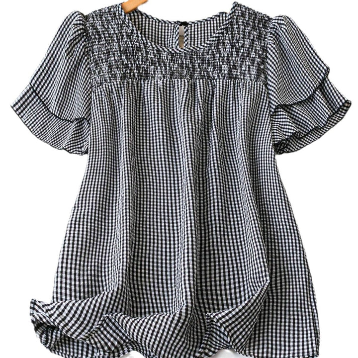Blusa Vintage Kristel con Mangas Abullonadas a Rayas – Top Retro Atemporal