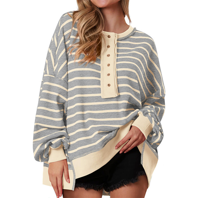 Polana | Sudadera Casual Oversized de Rayas de Manga Larga