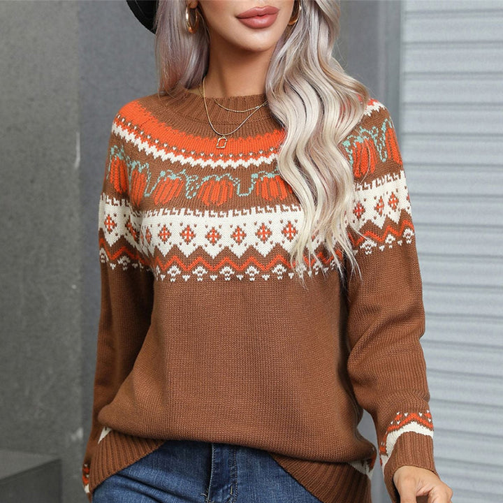 Iyonna | Suéter de Pullover de Calabaza con Cuello Redondo Vintage