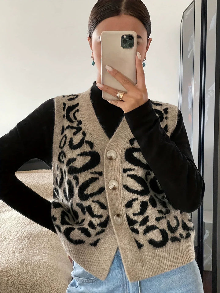 Jade | Chaleco de Suéter de Leopardo Acogedor para Todas las Temporadas