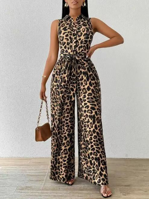 Frankie | Mono Leopardo – Mono Sin Mangas con Escote en V Profundo