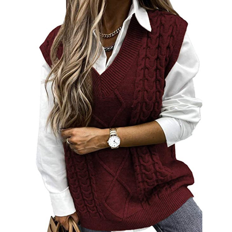 Hannah | Chaleco de punto texturizado con cuello en V para capas de otoño e invierno