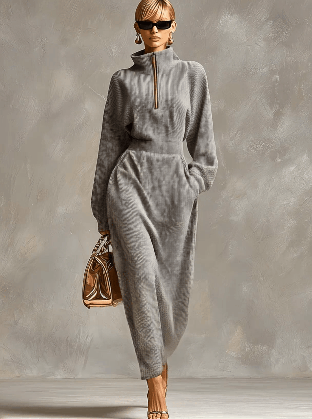 Evelina | Vestido Maxi de Punto Waffle Gris