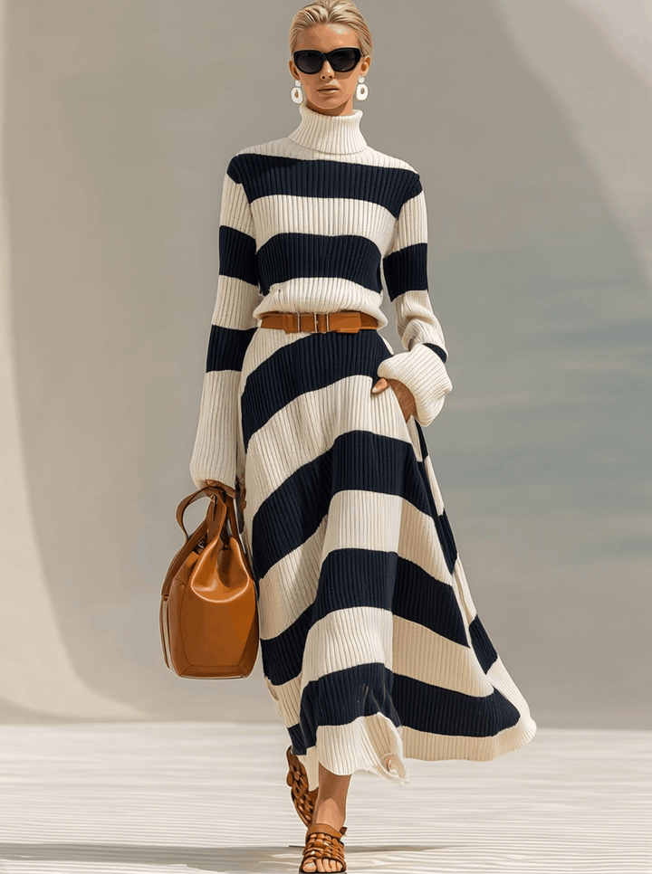 Lucrecia | Vestido Maxi de Punto con Rayas Marineras