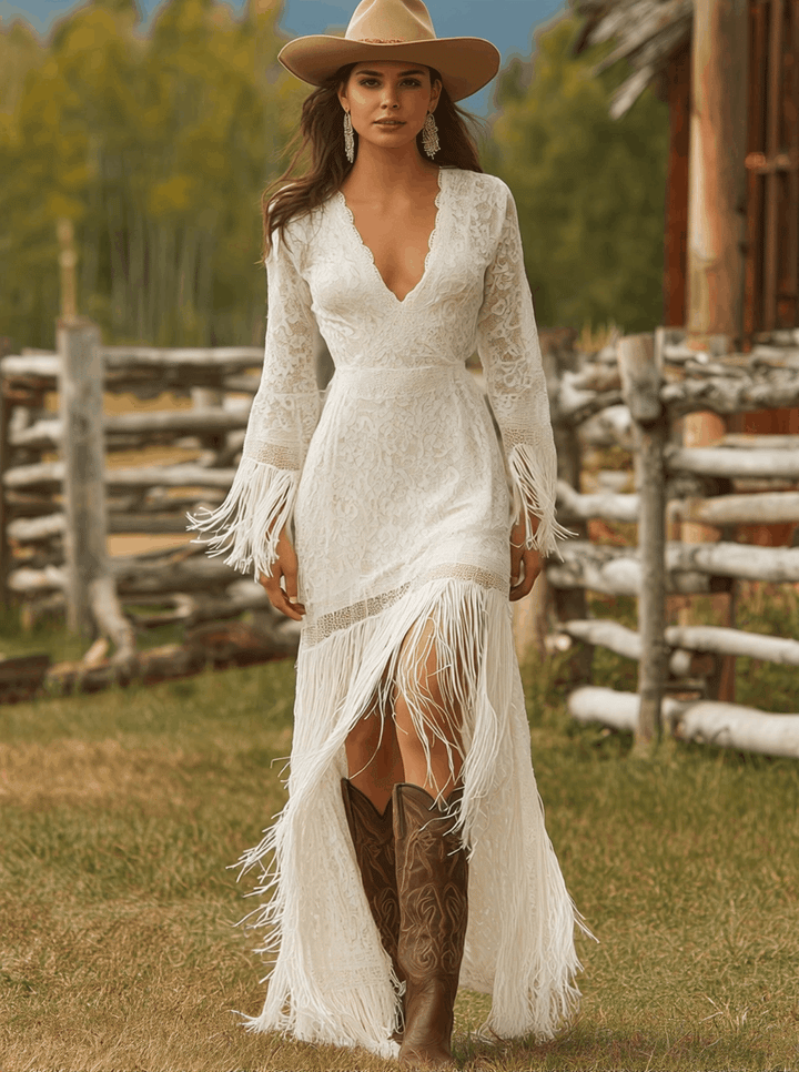 Loreley | Vestido Maxi Clásico de Encaje con Escote en V