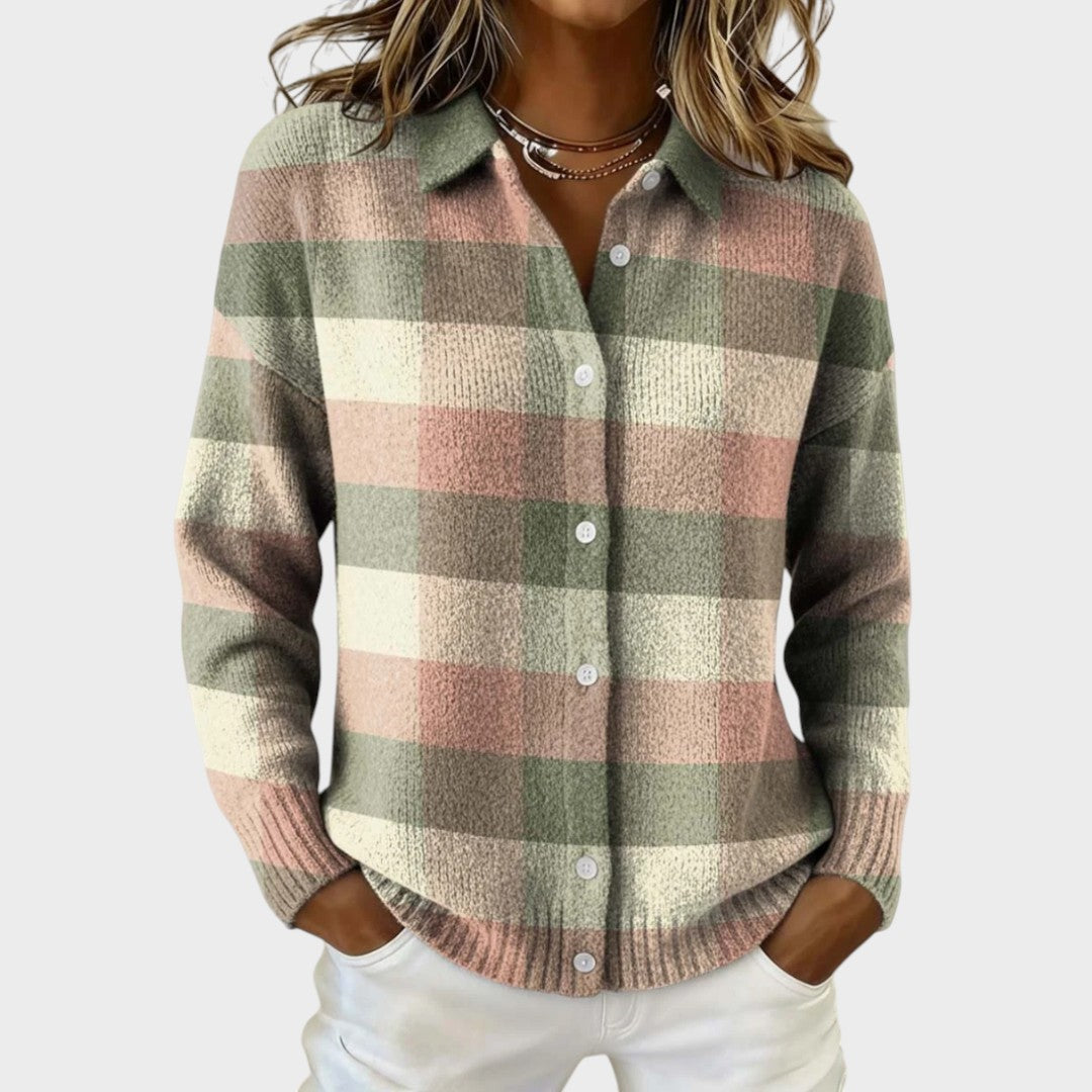 Noora | Cárdigan Camisa de Punto a Cuadros