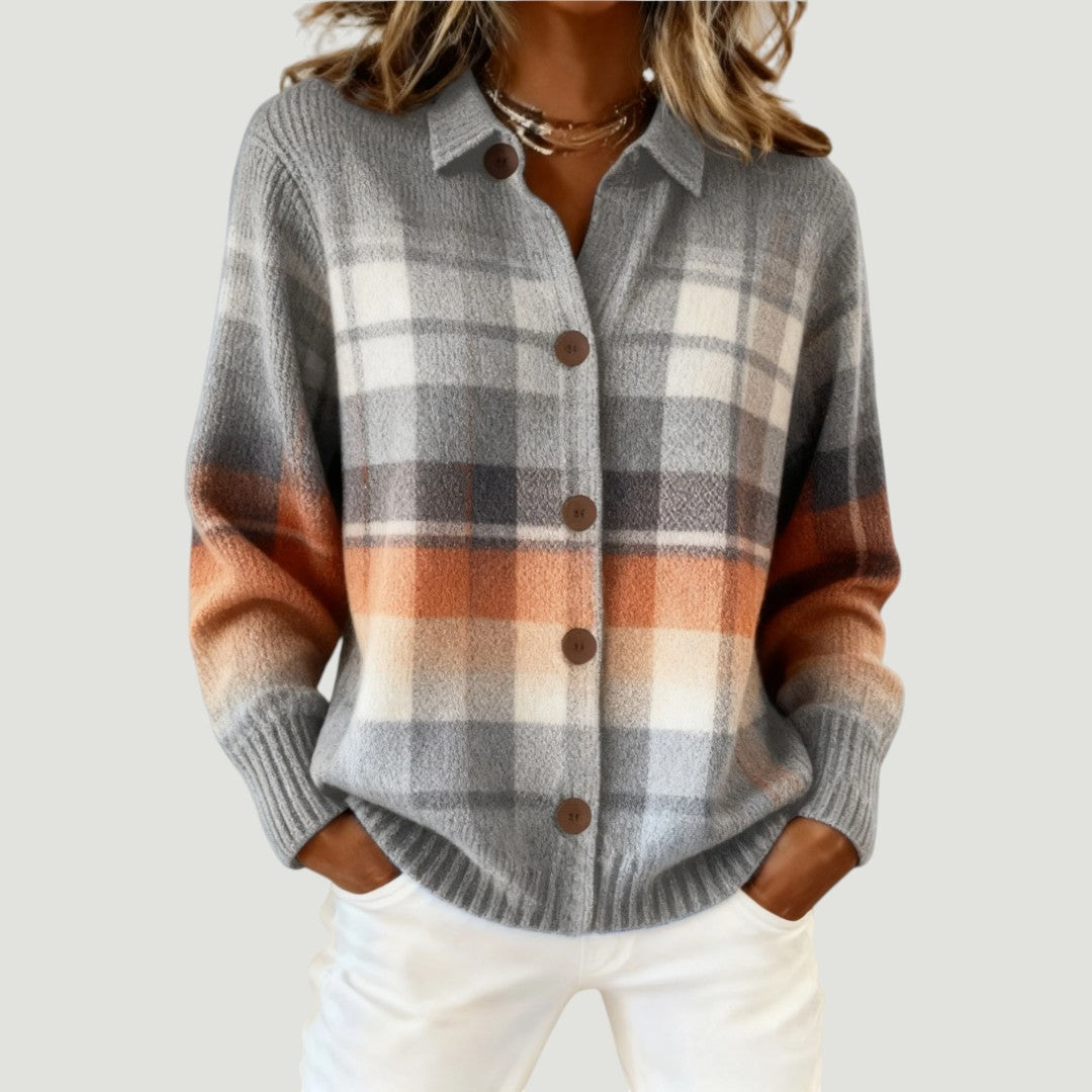 Elena | Cárdigan Camisa de Punto a Cuadros