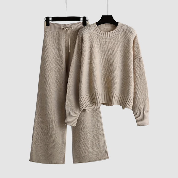Conjunto de Ropa de Casa de Punto Acogedor Emily – Suéter Relajado y Pantalones de Pierna Ancha
