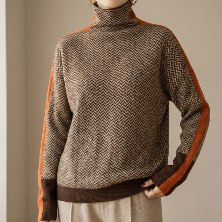 Eleanor | Suéter de Cuello Alto Herringbone Luxe