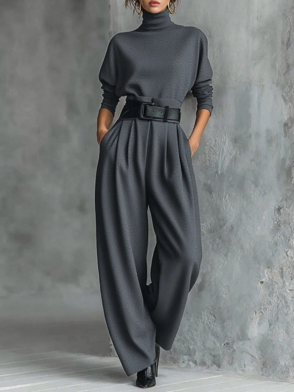 Jessica | Conjunto Elegante de Top y Pantalones de Pierna Recta – Suéter de Cuello Alto Ajustado y Pantalones a Medida